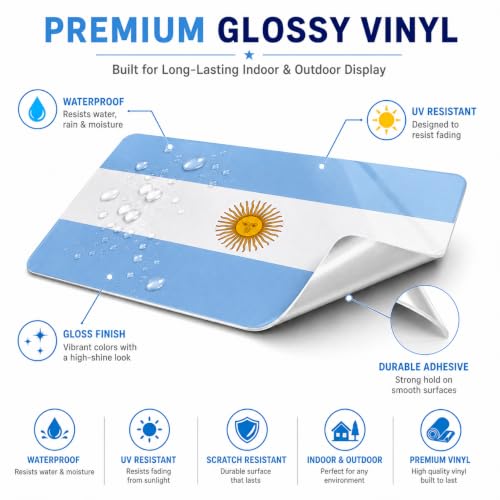 Image of Argentina Vinyl Flag Stickers, Car Decals, Waterproof Indoor Outdoor, Laptop Stickers, Car Bumper, Argentinian Flag, 5 x 3 Inches, Set of 3