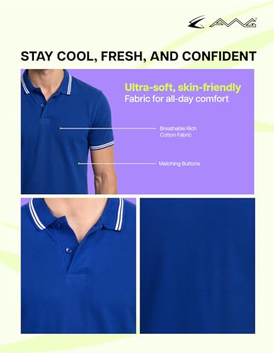 Image of AWG ALL WEATHER GEAR Rich Cotton Polo T-Shirt | Half Sleeve Classic Fit | Soft Breathable Solid Tee | Casual & Office Wear | Comfortable Everyday Cotton Polo | Mens Tshirts