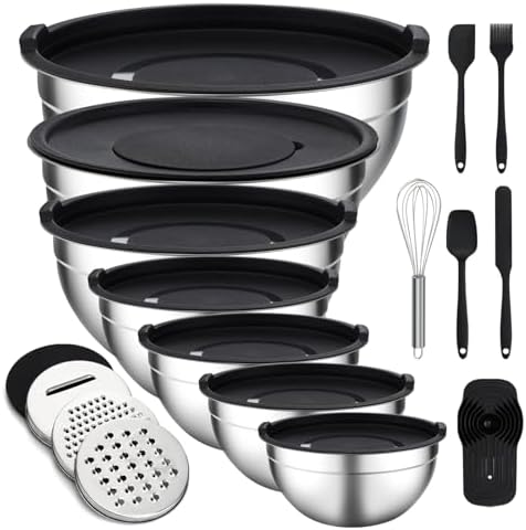Unokit Mixing Bowls with Lids Set - 16 Pcs Stainless Steel Nesting Mixing Bowls with Grater Attachments, Mixing Bowl Set for Multi Mixing & Serving - Thumbnail 2