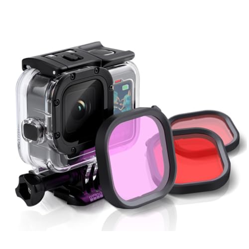 XOUDKE Filtre à lentille de plongée sous-Marine 3 en 1 pour plongée sous-Marine Rouge/Rose/Violet en Eau de mer et Eau Douce pour Le boîtier Officiel étanche de GoPro Hero 11, 10, 9, Black