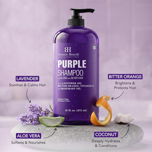 Image of Botanic Hearth Purple Shampoo 16 Fl Oz | For All Shades Of Blonde, Silver & Gray Hair | With Lavender Oil, Vitamin E & Rosemary Oil | Sulfate & Paraben Free