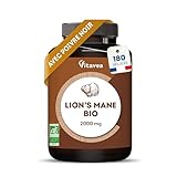 Lions Mane Champignon BIO 2000mg - 180 Gélules Vegan avec Poivre Noir - Extrait Concentré 30:1 Crinière de Lion Hericium Erinaceus - Soutien Cérébral, Mémoire, Immunité - Fabriqué en France - Vitavea