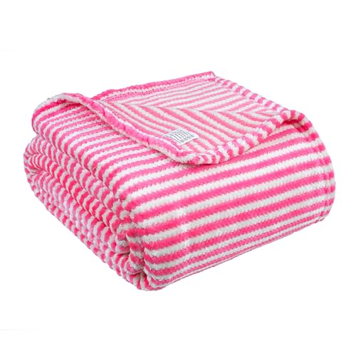 Image of BSB HOME Polyester Premium Jacquard Plush Double Blanket | 300 GSM Lightweight Cozy Soft for Bed, Sofa, Couch, Travel & Camping| 220X230 Cm Or 86X90 Inches|Pink & White | TC - 220