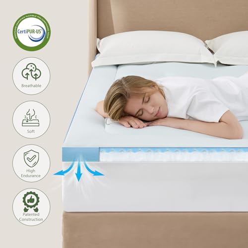 Image of Hansleep Full Size Mattress Topper Memory Foam, Full Foam Mattress Pad | Viscose Derived from Bamboo, Full Bed Pillow Top Mattress Pad Cover for Back Pain Relief and Hot Sleepers, 54 inch x 75 inch, White