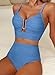 Herseas Women Popular Bikini Sets 2 Piece 2026 Beach Cutout Beautiful Bathing Suit Wire Free Push Up Swimsuit Textured V Neck Swimwear Fashion Vacation Clothes Blue XX-Large