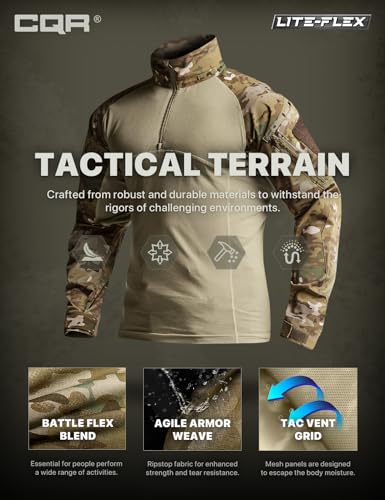 Image of CQR Men's Tactical Combat Shirt, 1 /4 Zip Long Sleeve Breathable Military BDU Training Top for Shooting, Hunting, Range Use