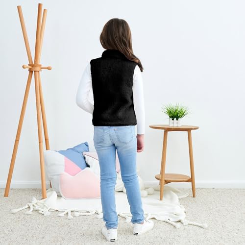 Image of JESKIDS Girls' Boys Sherpa Fleece Vest Outwear Lightweight Solid Color Cute Jacket with Pockets 2-11 Years