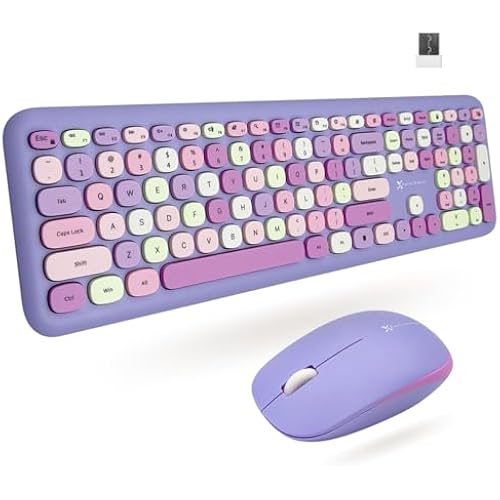 X9 Retro Wireless Keyboard and Mouse Combo - 2.4G Colorful Purple Keyboard and Mouse Wireless - Cute and Aesthetic Typewriter Combo for PC Computer Desktop and Laptop - Full Size