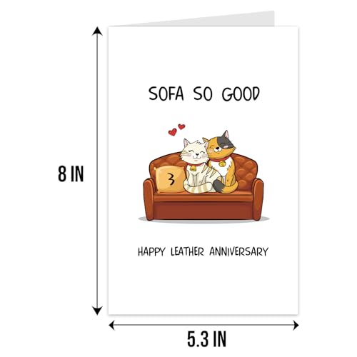 Qiliji-Funny-Cats-3rd-Anniversary-Card-Happy-Leather-Anniversary-Pun-Card-for-Husband-Wife-Cute-Third-Wedding-Anniversary-Card-for-Men-Women-3-Years-Anniversary-Card-Gift-for-Couple