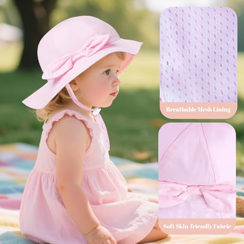 2 Pack Baby Sun Hat Toddler UPF 50+ Sun Protection Wide Brim Cap Kids Girls Summer Beach Hat for Swim Traveling 5