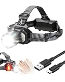 【12 Modes d’Éclairage + Capteur Intelligent】Avec 12 modes d’éclairage polyvalents, dont lumière blanche forte/faible, lumière jaune, lumière rouge fixe ou clignotante, éclairage latéral et mode SOS, cette lampe frontale puissante s’adapte à toutes vos situations. Activez le mode capteur en 2,5 secondes pour contrôler l’éclairage par simple mouvement de la main, parfait lorsque vos mains sont occupées (pêche, bricolage, cyclisme).