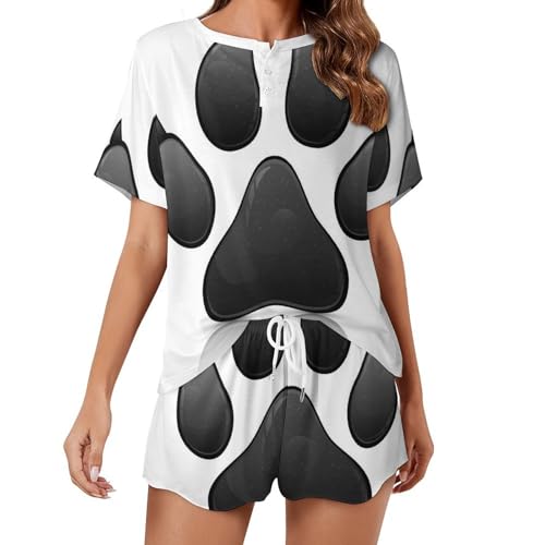 Pyjama femme manches courtes empreintes d'animaux tissu fluide
