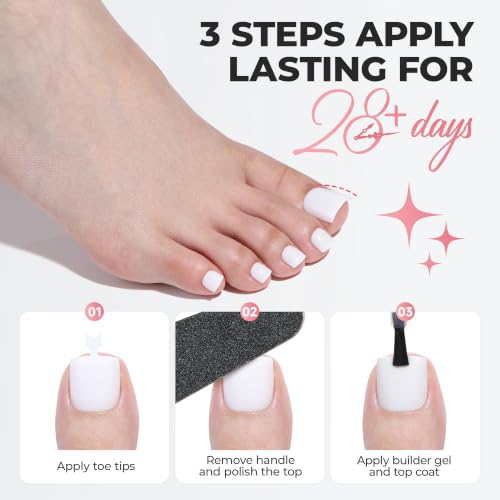Image of UNA GELLA Pure White Toe Nail Press Ons Tip, 15 Sizes Sharp Square Soft Gel Fake Press On Toenails White, 180Pcs Full Cover Pre-designed False Gel Toe Nails Extension for Home DIY Salon Pedicure