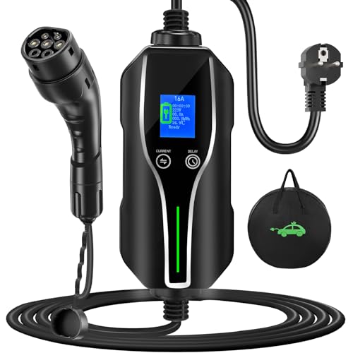 fnrids chargeur voiture electrique type 2 (3,7kw),8m ev chargeur type 2,6/8/10/13/16a courant commutable,ecran numérique contrôlable,cable recharge voiture electrique avec sac,ip67