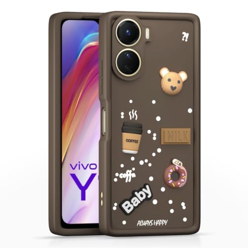 Image of Bintage Cute Fun Ball | Taddy Cartoon 3D Smiley Coffee Cup | Milk Donut | Full Camera Protection Back Cover Compatible for Vivo V2225 / T2x 5G / Y56 5G / Y16 - Brown
