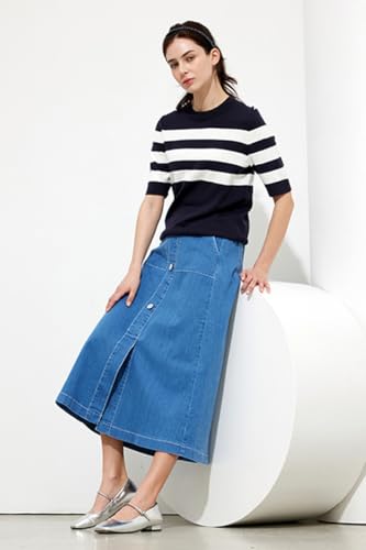 Generic Nolabel Women's Petite Long Buttoned Denim Skirt with Pockets FGSKT014