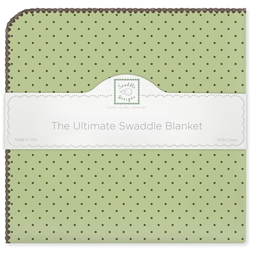 Image of SwaddleDesigns Large Receiving Blanket, Ultimate Swaddle for Baby Boys, Girls, Softest US Cotton Flannel, Best Shower Gift, Made in USA, Brown Polka Dots on Lime (Mom's Choice Award Winner)
