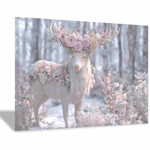 Tableau sur Toile Paysage Hivernal Cerf Blanc 40x60cm Encadrée CUDAOO
