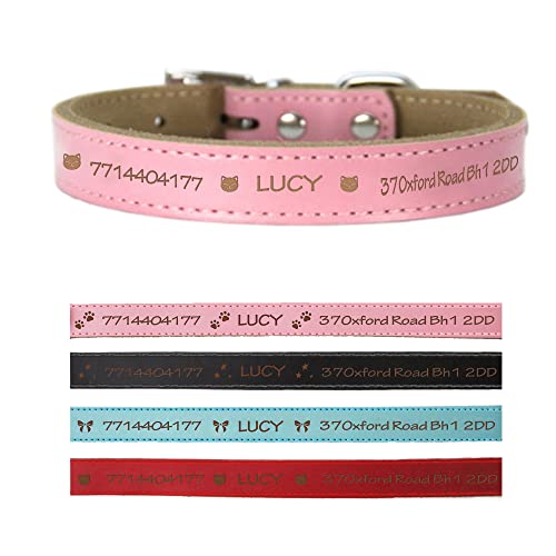 Personalised Dog Collars Leather Dog Collar Custom Pets Collar Small Medium Large Dogs Collars for Pets with Name Engraved Pet ID Tag for Cat Puppy Dogs 4 Sizes & 4Colors(Pink XS)