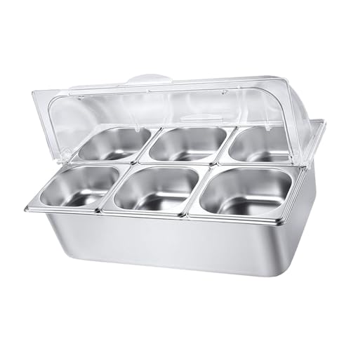 Shinycome Stainless Steel Buffet Pan With Lid For Restaurant And Event Catering Rectangular Seasoning Box With 6-compartment