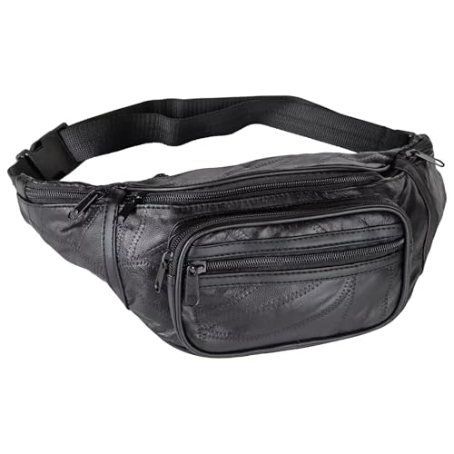 Home-X Leather Fanny Pack for Women and Men - Multipurpose Fanny Pack Crossbody Bags for Women - Adjustable Strap Leather Waist Bag for Travel, Hiking, Running and Cycling