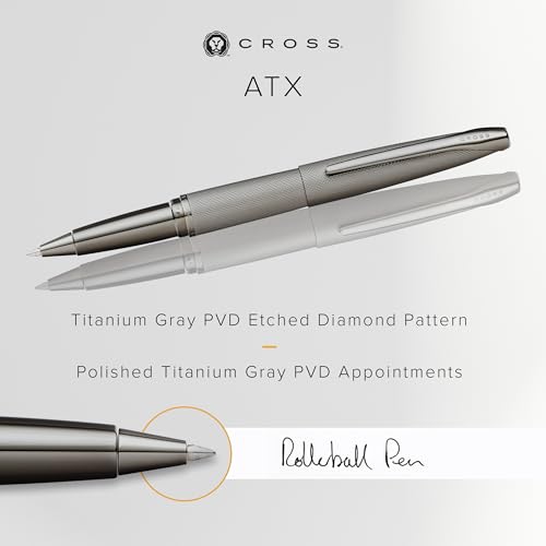 Image of Cross ATX Luxury Titanium Gray Rollerball Pen with Modern Polished Finish - Medium Point, Smooth Ink, Presented in Premium Gift Box