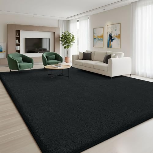 Homaxy Modern Rugs Carpet Living Room Soft Shaggy Non-Slip Non-Shedding Fluffy Washable Rug for Bedroom Hallway Easy Care Home Decor 120x160cm Black