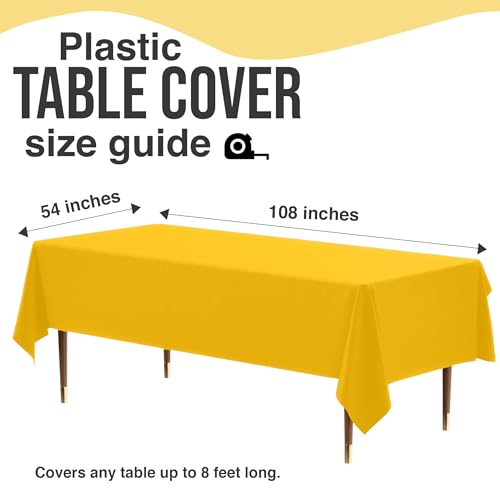 Image of Exquisite Yellow Rectangle Tablecloth 54 inchx108 inch - 48 Pack | Plastic Tablecloth, Disposable Table Covers Rectangle for Parties, Weddings, Holidays & Party Supplies