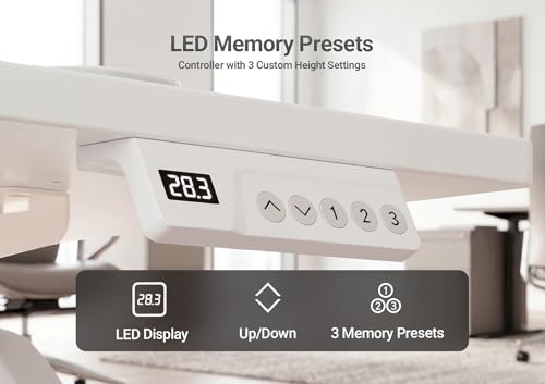 Image of YDN Electric Standing Desk Adjustable Height, 48 x 24 Inches Sit Stand up Desk with Memory Presets & Cable Management, Home Office Desk for Office & Computer Workstation, White Frame /White Top