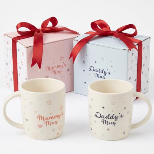 Image of CUQOO Mummy Daddy Mug Set of 2 | New Bone China | New Parent Gift 380ml