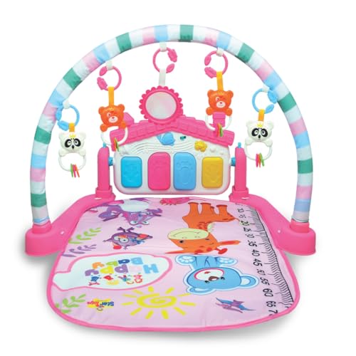 BUMTUM Baby Piano Gym Pink Hut | Play Mat for Gym & Fitness Rack with Hanging Rattles Keyboard Set with Music Mode.