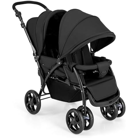 HONEY JOY Double Stroller, Foldable Lightweight Infant Twin Stroller with Tandem Seating, 5-Point Harness, Recline Seat, Storage Basket, Compact Baby Double Stroller Newborn and Toddler (Black) Cover