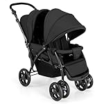 HONEY JOY Double Stroller, Foldable Lightweight Infant Twin with Tandem Seating, 5-Point Harness, Recline Seat, Storage Basket, Compact Baby Double Newborn and Toddler (Black)