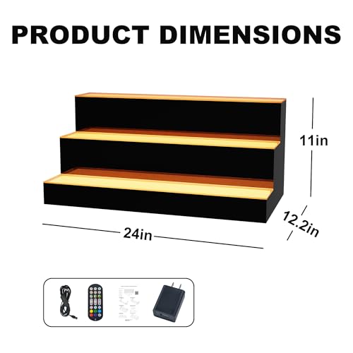 Image of MESAlLUP 24 Inch 3 Tier Lighted Liquor Bottle Display Shelf, LED Bar Shelves with APP or Remote Control, Mulit Color Lighting for Home Mini Bars Decor, Restaurants & Party Use, Acrylic Stand