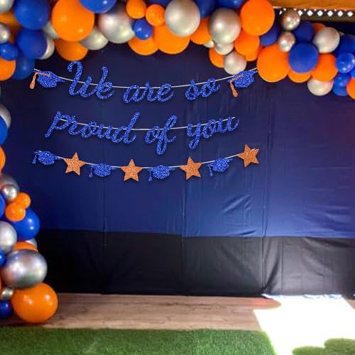 Image of We Are So Proud Of You Banner Graduation Party Decorations Glitter Congratulations Class Grad Ideas Blue Grad Oragne