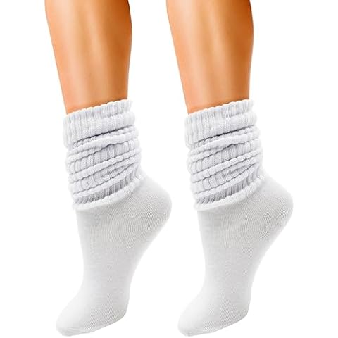 Winterlace Slouch Socks for Women, 2 Pairs, Soft Extra Long Scrunch Knee High Sock, Bulk Pack (US, Alpha, One Size, Regular, Regular, White) Cover
