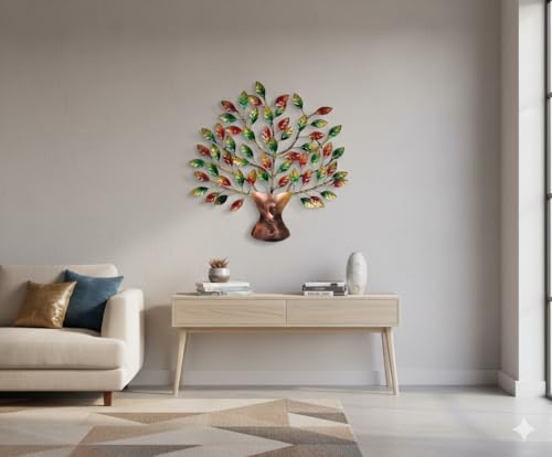 Image of Bharat Art Metal Iron Small Leaf Tree Multi Decorative Wall Art | Handcrafted Metal Wall Hanging for Living Room Bedroom Office Hotels Cafe | Multicolor (16 x 1 x 16 Inch) W182 (B)