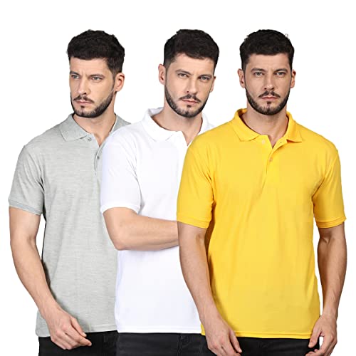 Image of INKKR Men's Casual Polo Neck Half Sleeve Solid T-Shirt (Pack-3)