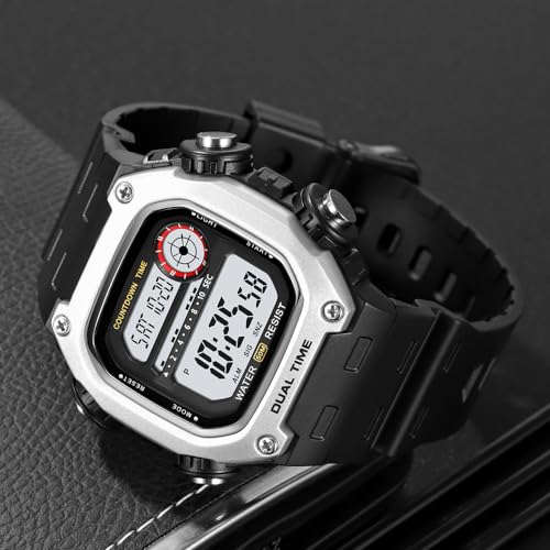 Mens Digital Watch Men Women, Waterproof Watches for Men Dual Time Watch with Date Alarm Chronograph Sports Watch for Men3