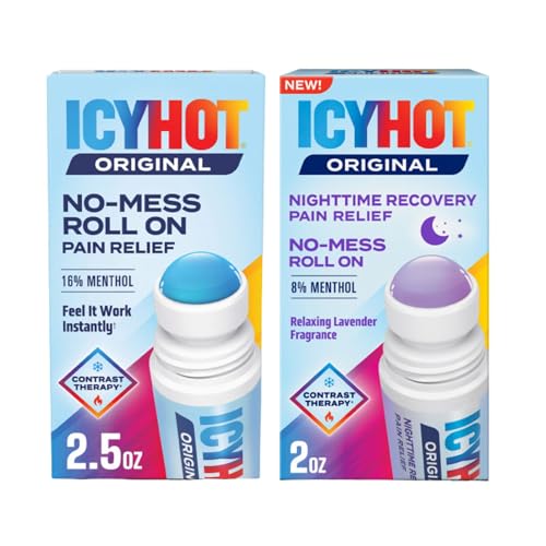 Icy Hot Original (2.5 oz.) & Nighttime Recovery (2 oz.) Pain Relief No-Mess Roll-On Applicator Fast-Acting Pain Relief Contrast Therapy for Backaches Joints Muscle Strains and Arthritis