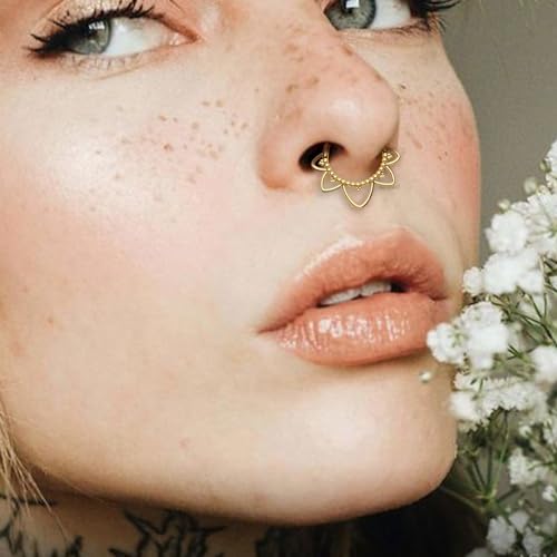 Minimalist Lotus G23 Solid Titanium Septum Rings 16G Flower Septum Jewelry Dainty Helix Daith Earrings for Women Daith Piercing Jewelry Surgical Steel Hypoallergenic2