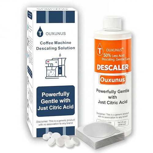 Ouxunus Complete Care Kit for Hard Water & Well Users, Compatible with Nespresso Vertuo Coffee Machines, 16.9 fl Oz Gentle Descaler (4 Uses), 8 Cleaning Tablets & 8 Capsule Foil Seals