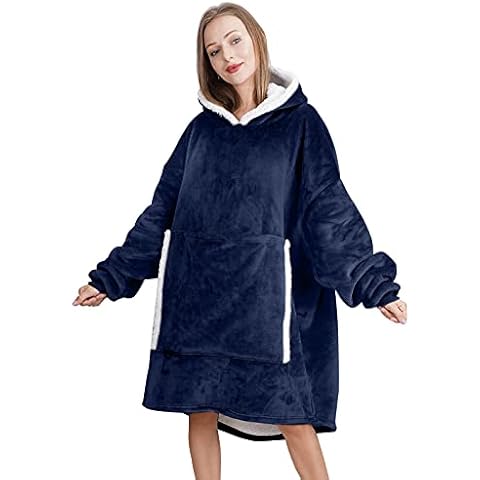 Lansru Blanket Hoodie Wearable Blanket Oversized Sweatshirt for Women and Men Teens Soft Warm Pullover,Thick Flannel Blanket with Sleeves and Giant Pocket Cover