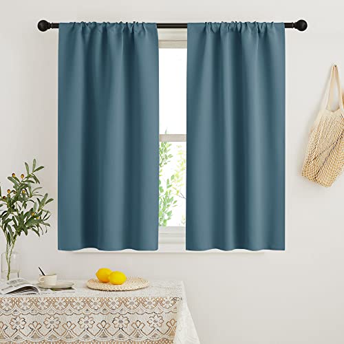 RYB HOME Small Window Curtains with Rod Pocket Design, Blackout Privacy Curtains Drapes Energy Efficient Covering for Closet Pantry, W 29 x L 45 inches, 2 Panels, Slate Blue