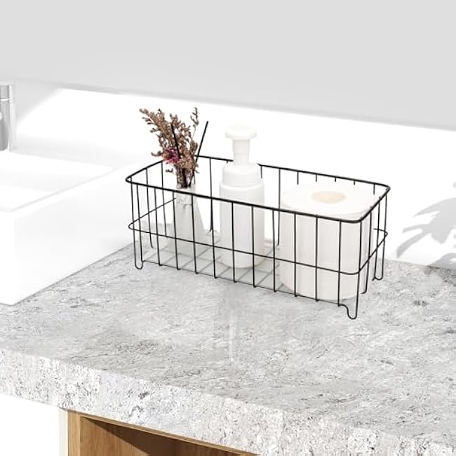 HANZE [Set of 3 Small Metal Wire Storage Organizer Basket Bins, Baskets for Household Purposes - Black