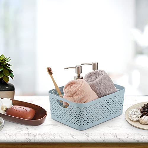 Okllen 8 Pack Plastic Storage Baskets With Handle, Portable Office Desktop Storage Bin Stackable Cabinet Organizer Shelf Basket For Kitchen, Classroom, 9.5" X 7" X 4", Scale Pattern, 4 Colors #TOP5