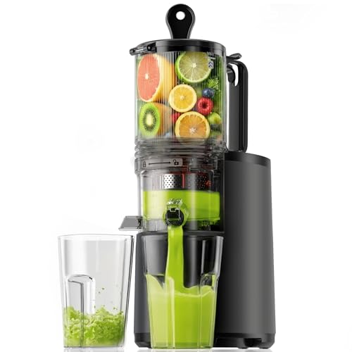 Image of Cold Press Juicer, EUHOMY 5.5" Extra Large Feed Chute Slow Masticating Juicer, 250W Juicer Machines, 99.6% High Juice Yield, Easy to clean, Reverse Function, for Whole Vegetables & Fruits.