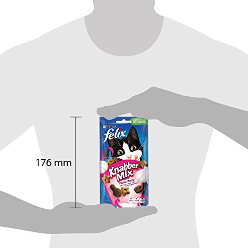 Felix KnabberMix Picnic Party Katzensnack, Knusper-Leckerlie mit 3 Geschmacksrichtungen, 8er Pack (8 x 60g)