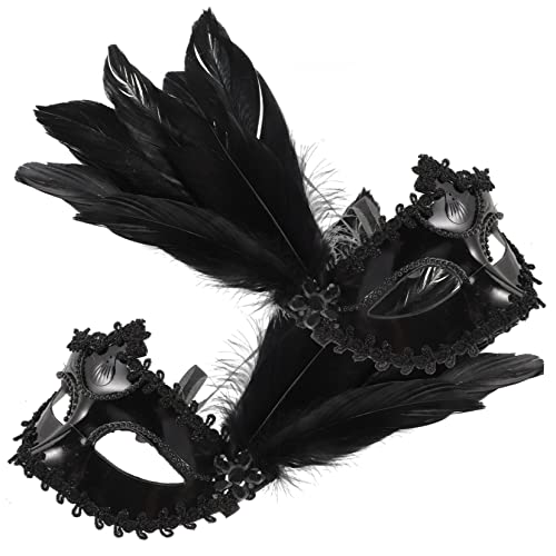 COLLBATH 2pcs Decorative Plumes Masquerade Mask for Carnival Festivals and Dance Parties for Women and Adults