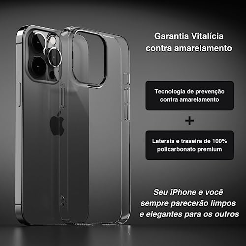 Dechutz Capa D7 Clássico Slim Fit, Nunca amarela - para iPhone 13 Pro (Transparente)